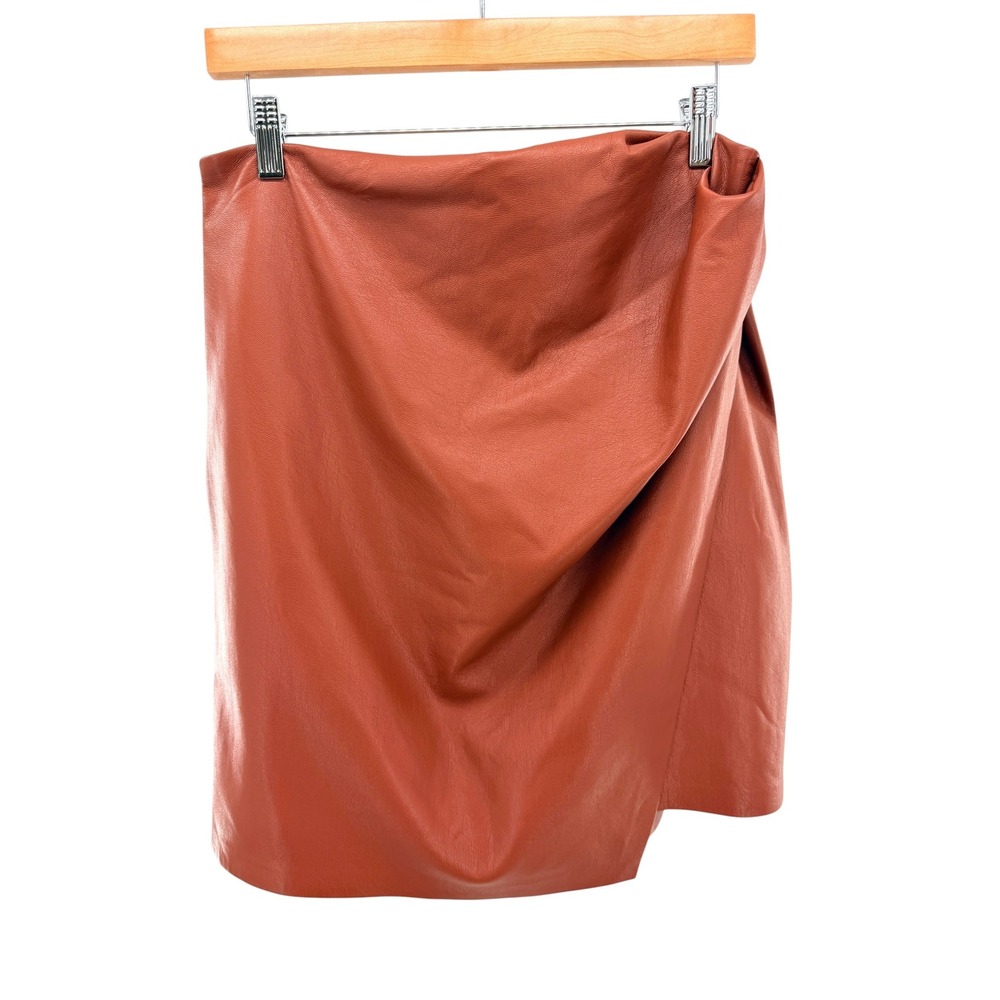 Nanushka Brown Vegan Faux Leather Wrap Mini Skirt Asymmetric Draped Office L